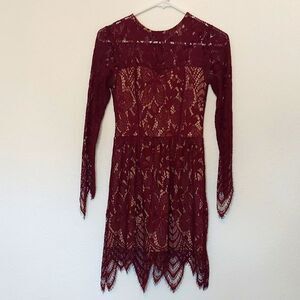 Maroon Long-Sleeved Lace Dress Size XS